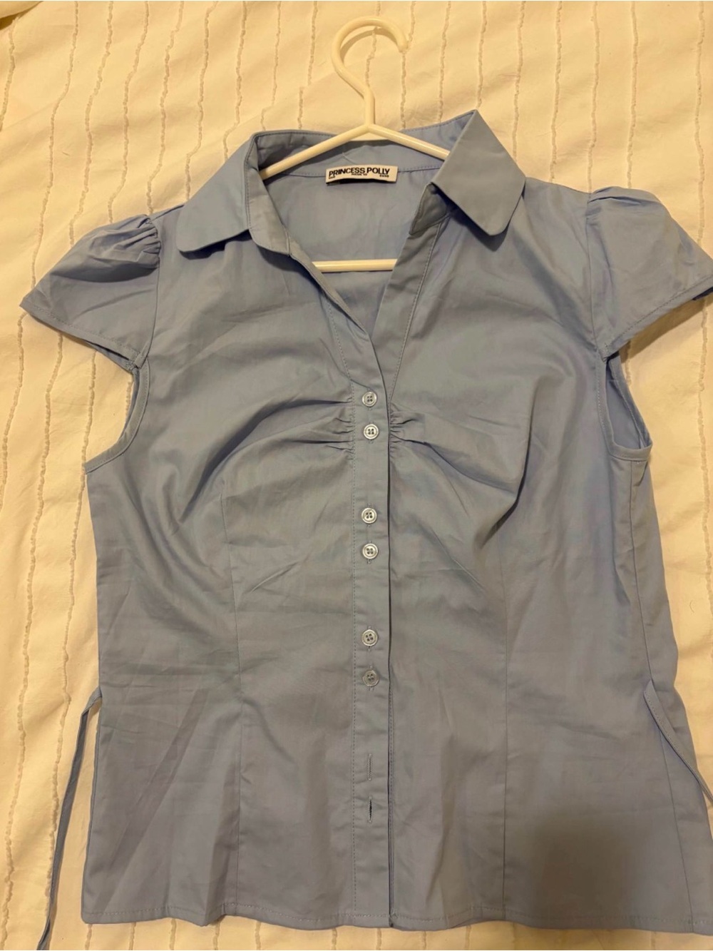 Princess Polly Sky Blue Cap Sleeve Button-Front Shirt